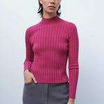 Rose-Patterned Half-Necked Women's Sweater