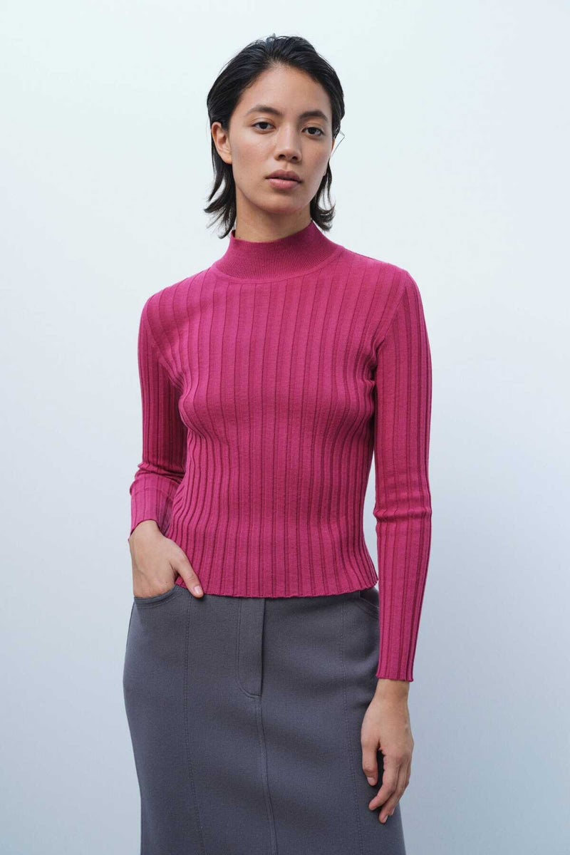 Rose-Patterned Half-Necked Women's Sweater