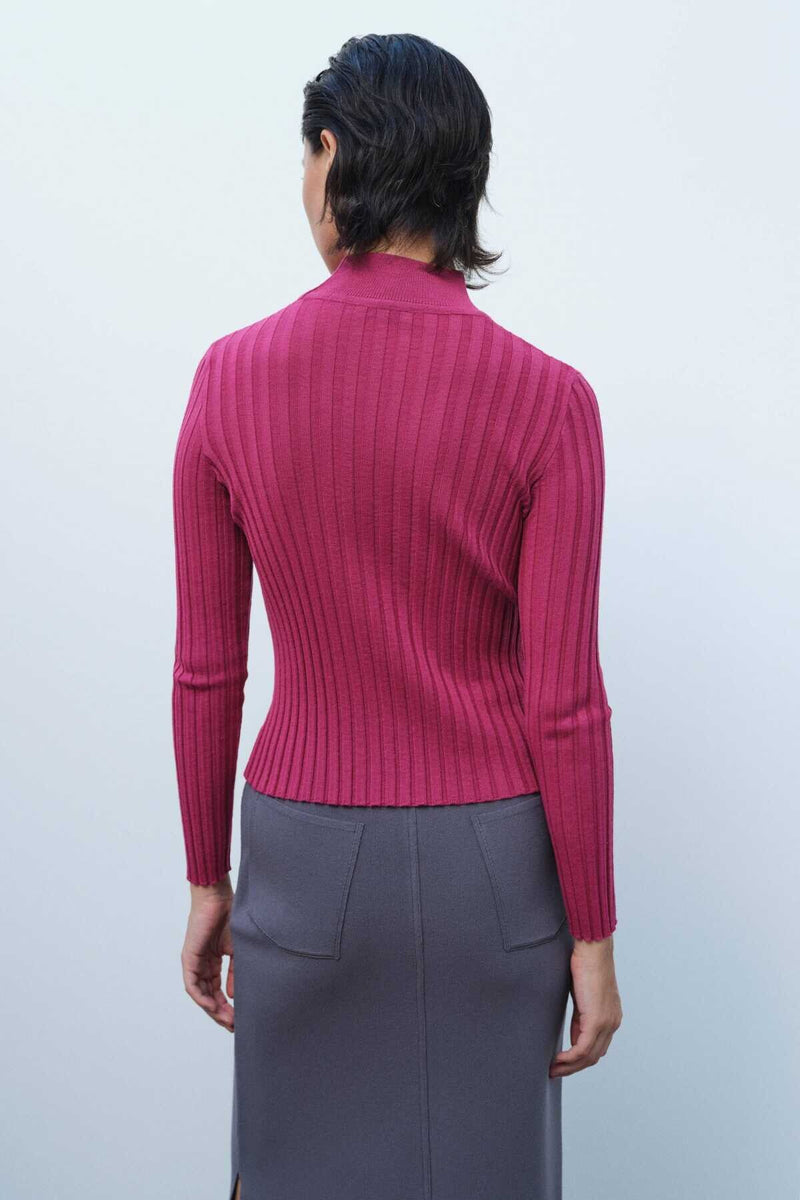 Rose-Patterned Half-Necked Women's Sweater