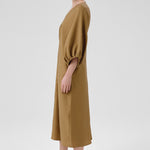 Khaki Balloon Sleeve V-Neck Dress
