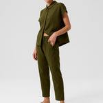 Women's Pants with Belted Waist and Pocket Details