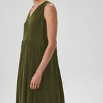 Khaki Pleated Sleeveless Long Dress