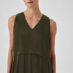 Khaki Pleated Sleeveless Long Dress