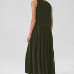 Khaki Pleated Sleeveless Long Dress