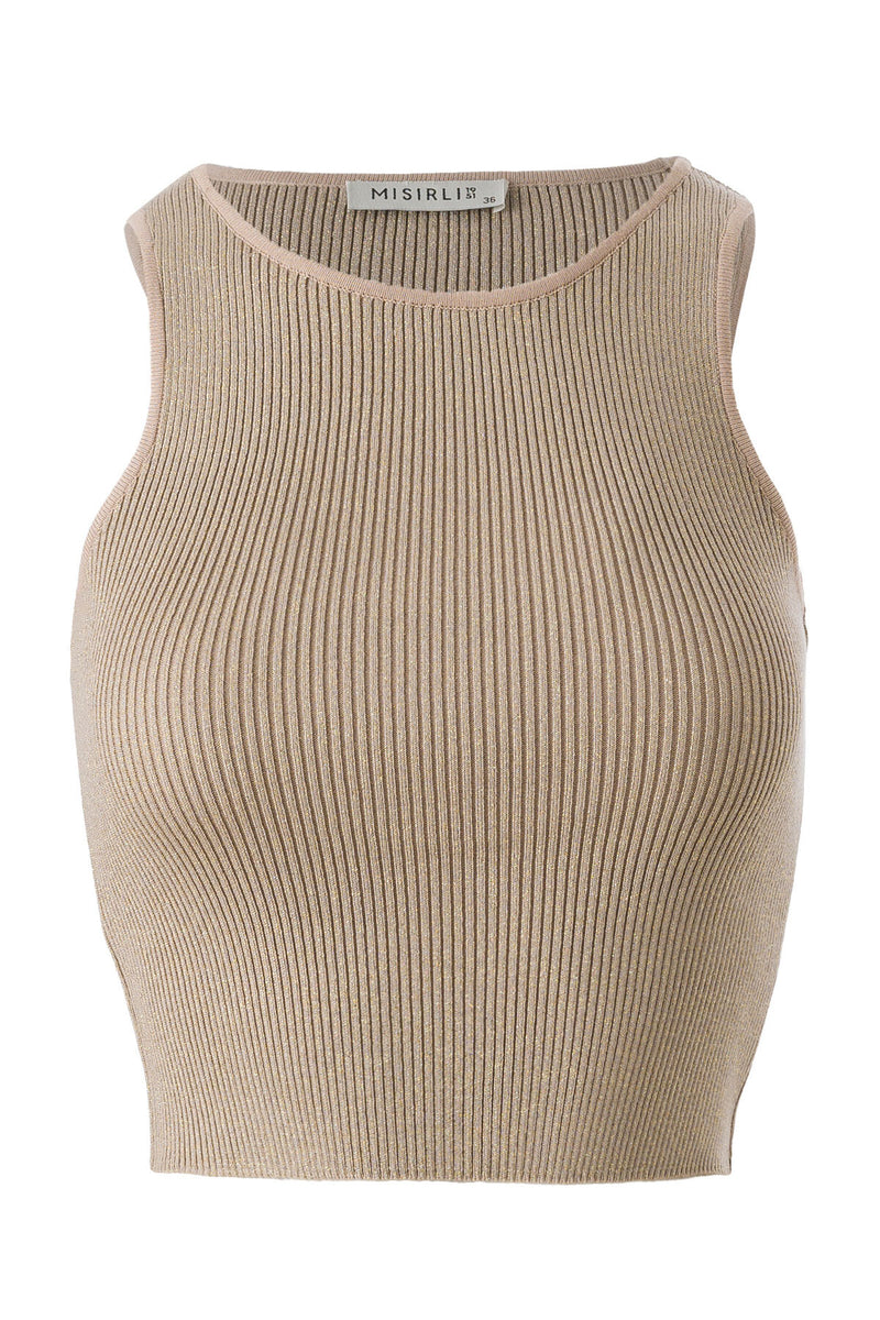 Halter Neck Beige Knit Crop Top