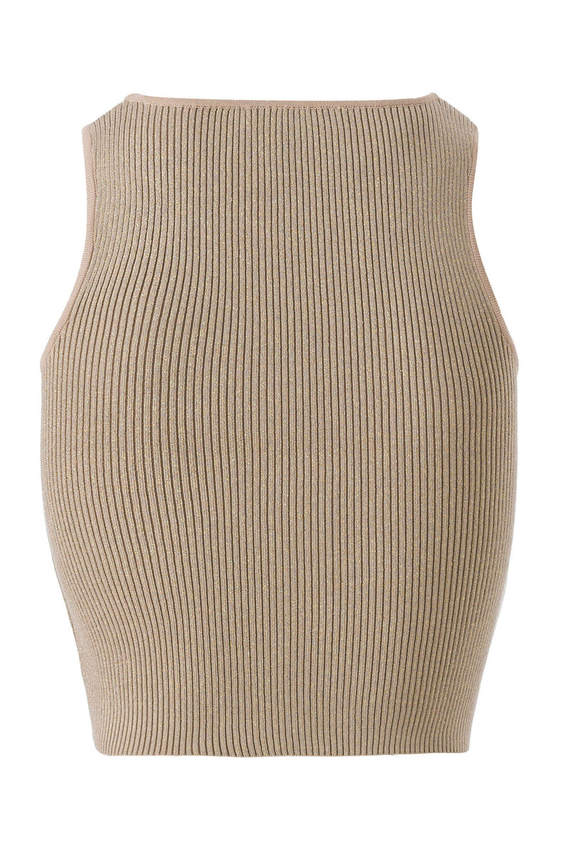 Halter Neck Beige Knit Crop Top