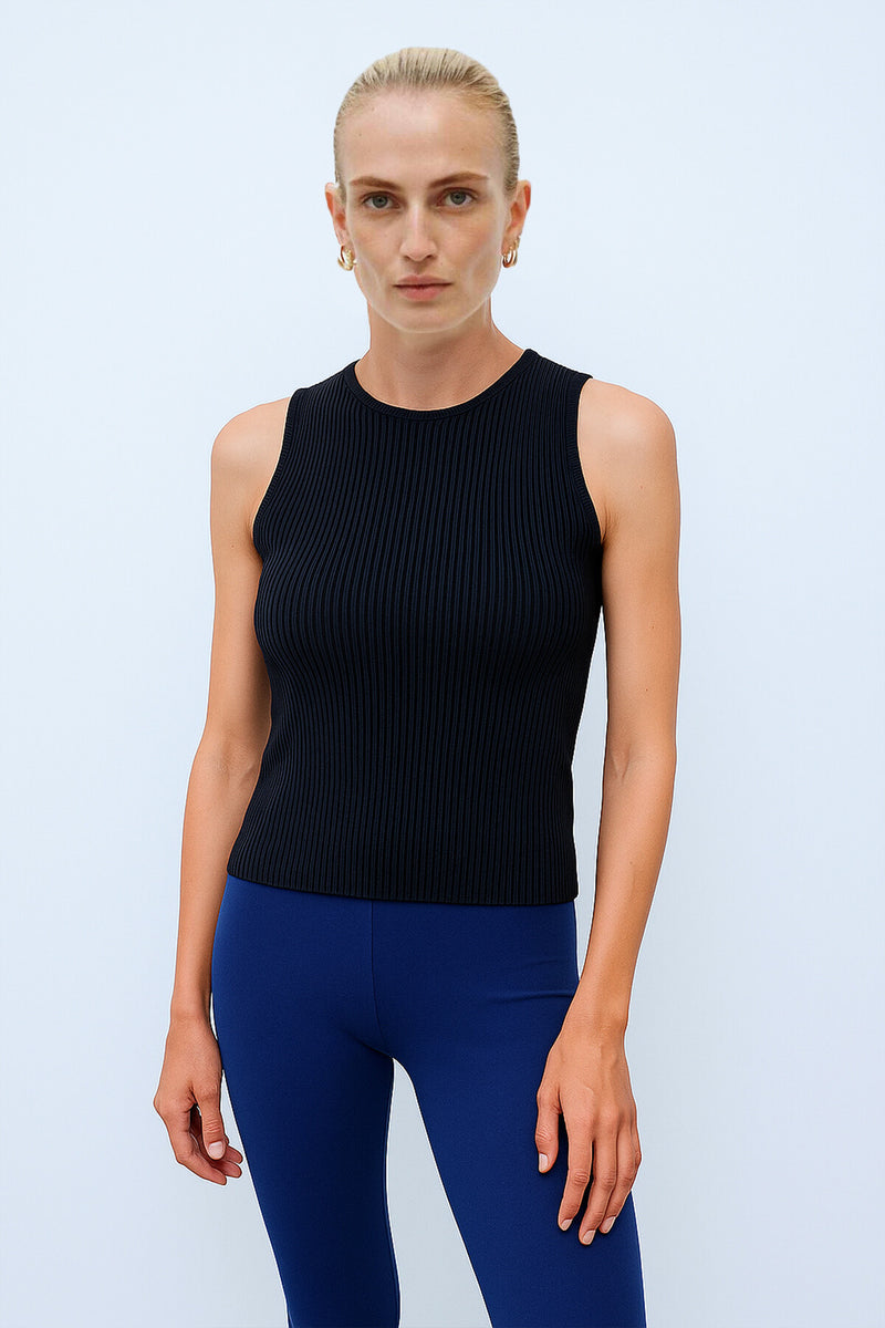 Black Halter Neck Knit Crop Top