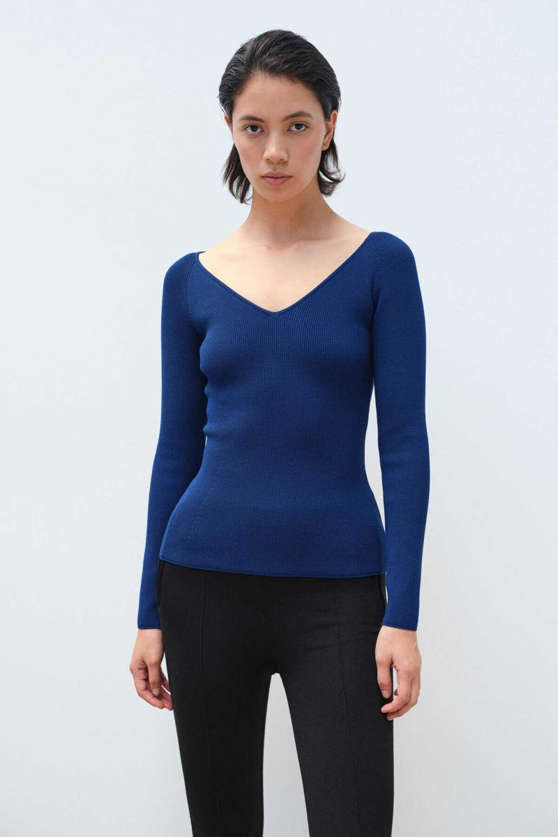 Indigo V-Neck Women's Sweater