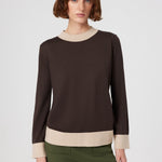 Brown Beige Long-Sleeved Women's Sweater with Cuffs