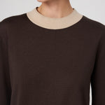 Brown Beige Long-Sleeved Women's Sweater with Cuffs