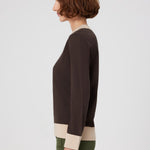 Brown Beige Long-Sleeved Women's Sweater with Cuffs