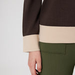 Brown Beige Long-Sleeved Women's Sweater with Cuffs