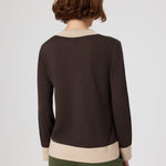Brown Beige Long-Sleeved Women's Sweater with Cuffs