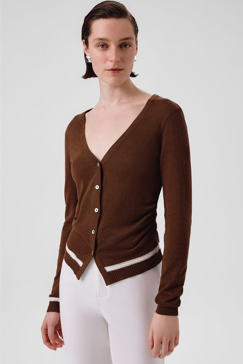 Brown Belted Women's Cardigan