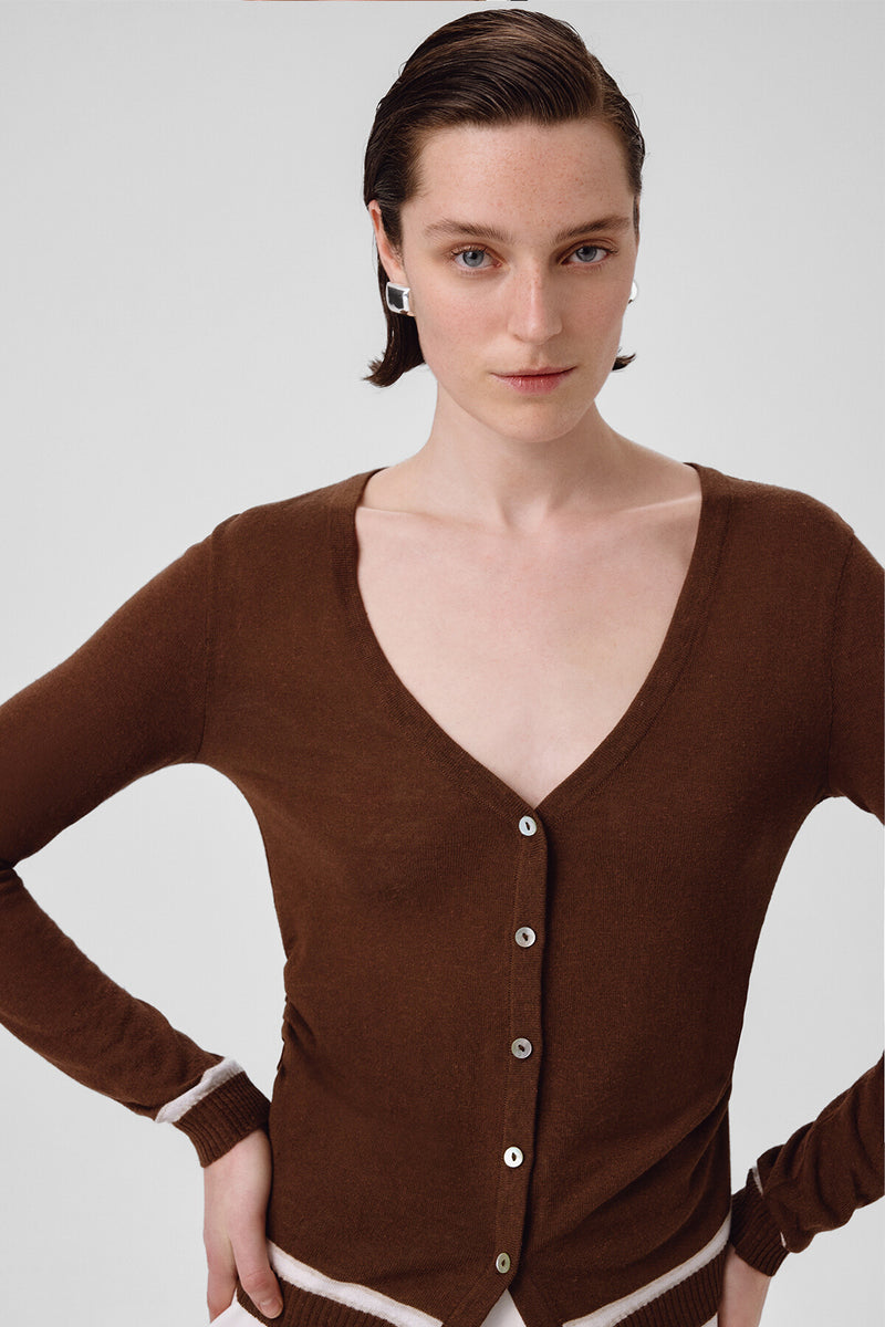 Brown Belted Women's Cardigan