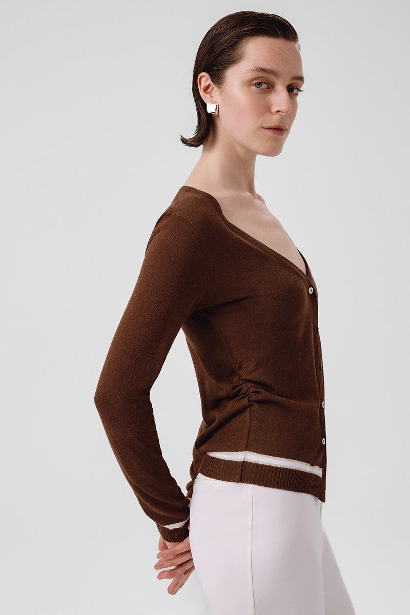 Brown Belted Women's Cardigan