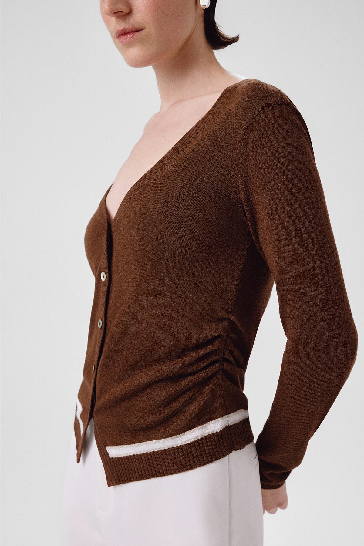 Brown Belted Women's Cardigan