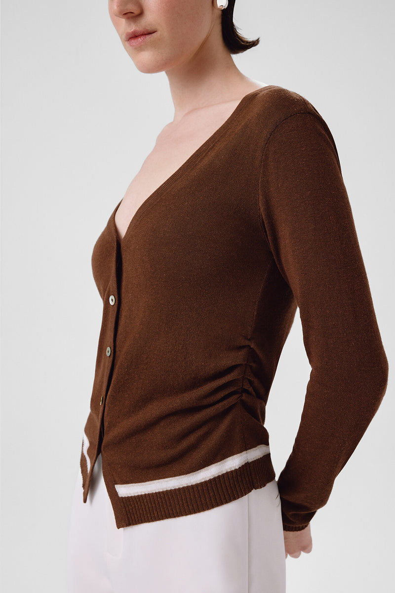 Brown Belted Women's Cardigan