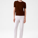 Brown Short Sleeve Women's Sweater with a Bike Neck