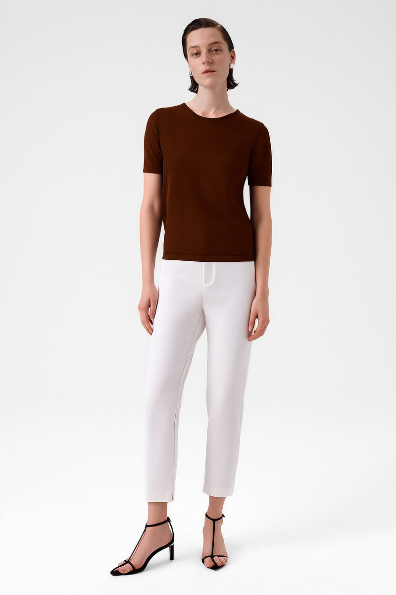 Brown Short Sleeve Women's Sweater with a Bike Neck