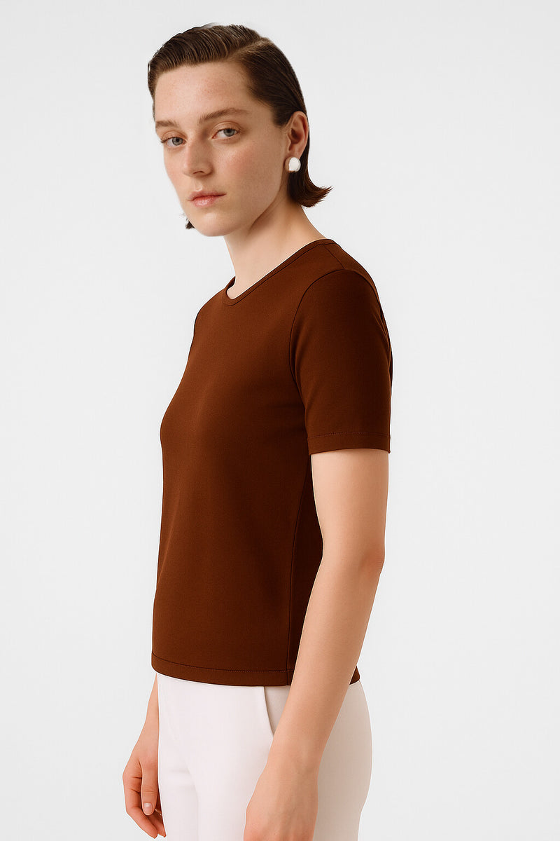 Brown Short Sleeve Women's Sweater with a Bike Neck