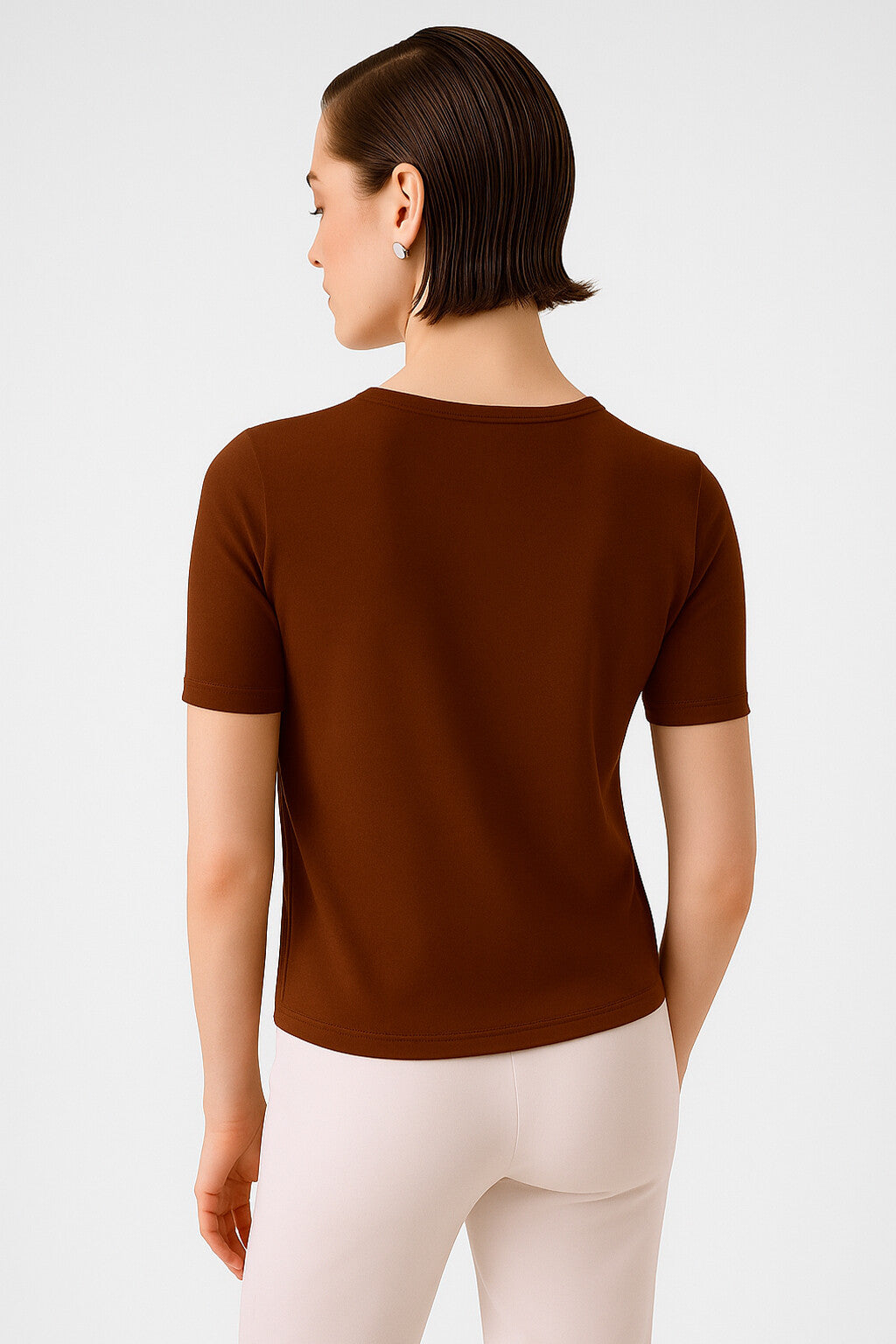 Brown Short Sleeve Women's Sweater with a Bike Neck
