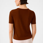 Brown Short Sleeve Women's Sweater with a Bike Neck