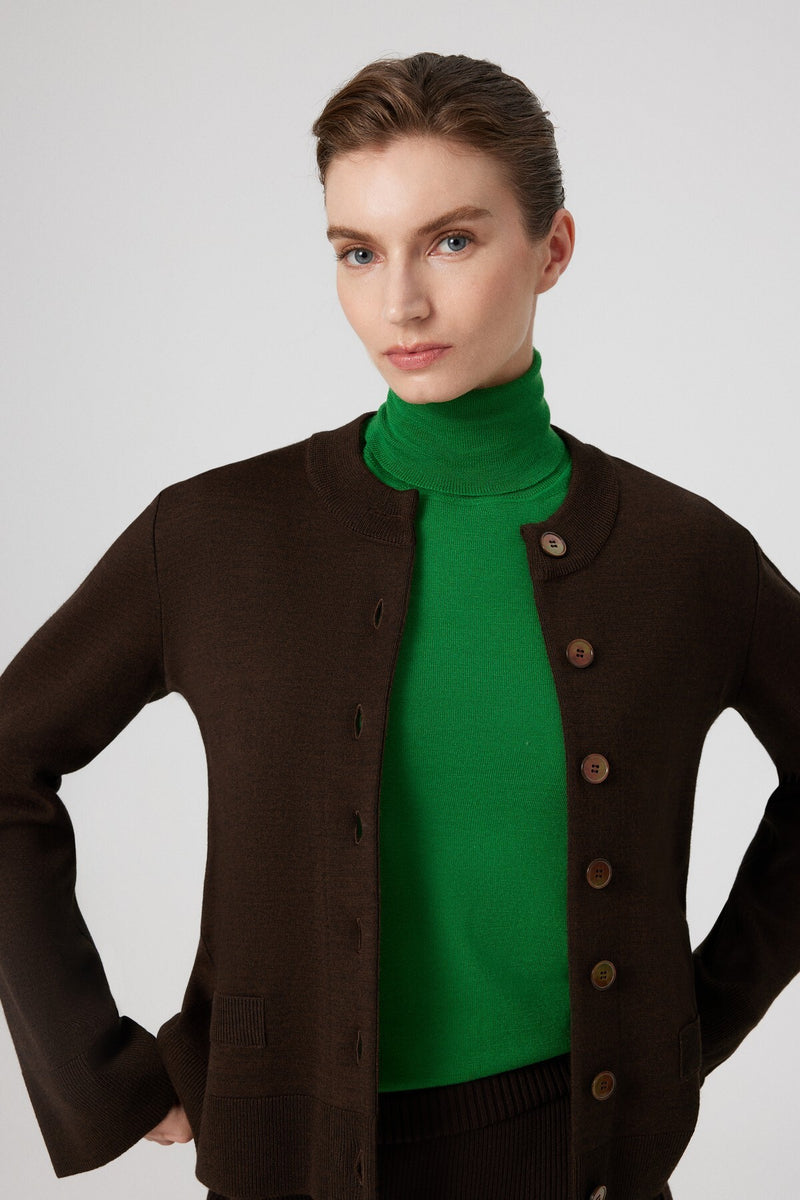 Brown Pocket Detailed Buttoned Women's Jacket