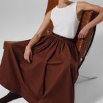 Brown Long Skirt with Pocket Details