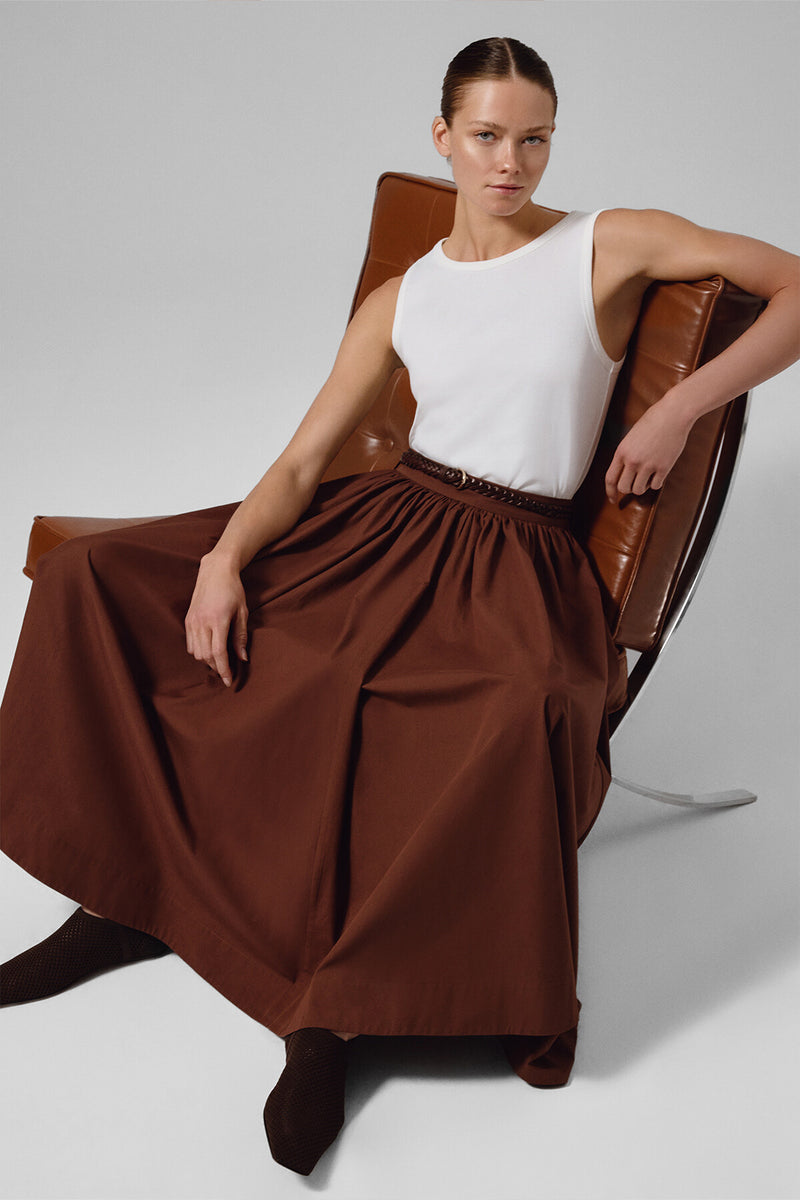 Brown Long Skirt with Pocket Details