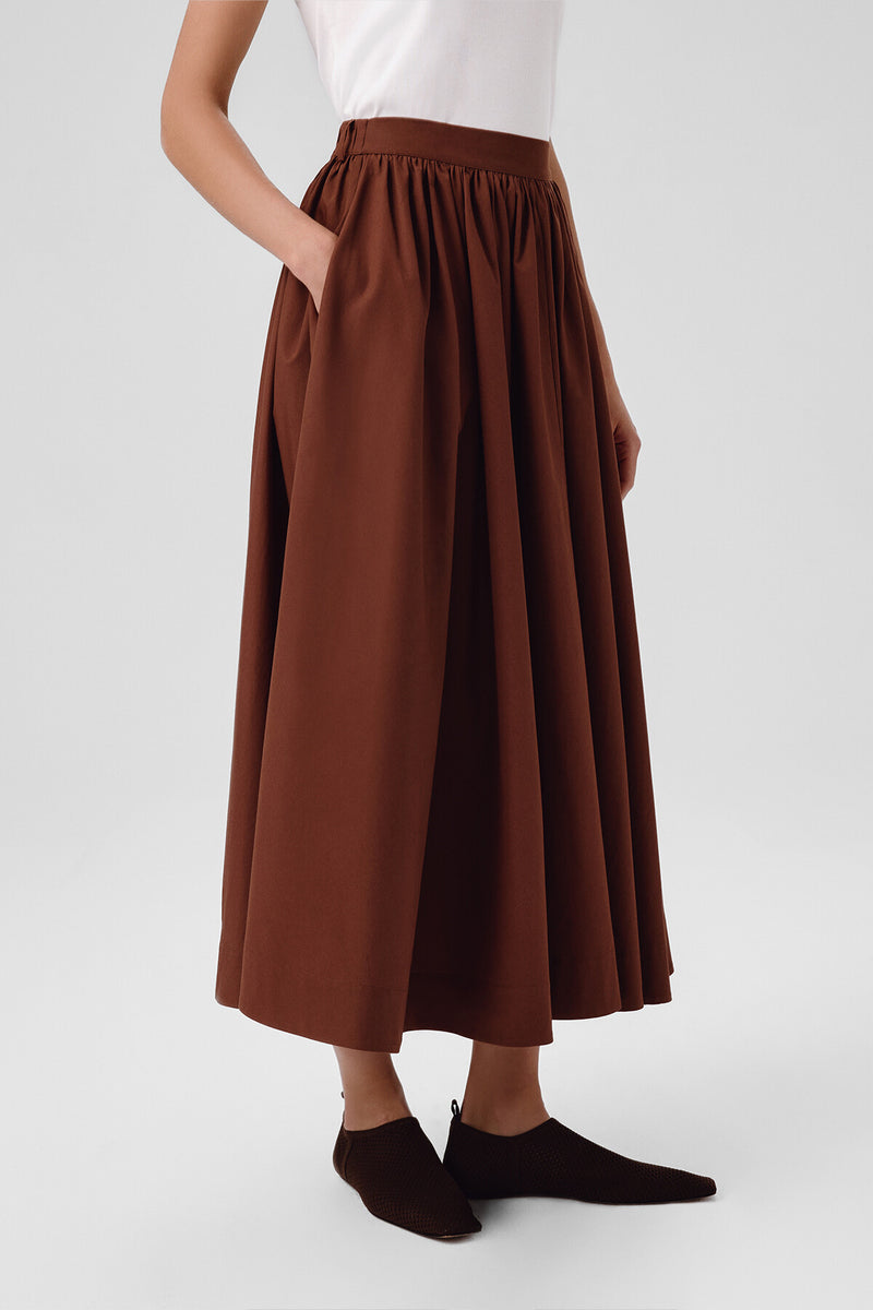 Brown Long Skirt with Pocket Details