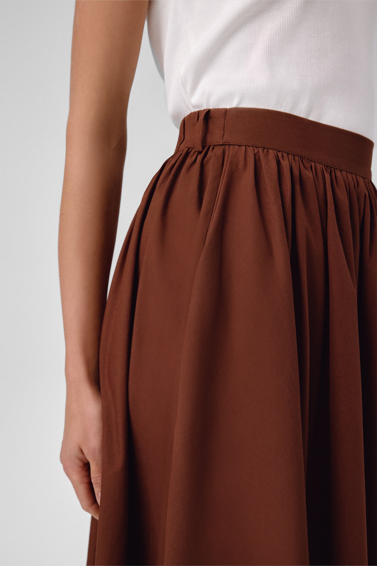 Brown Long Skirt with Pocket Details
