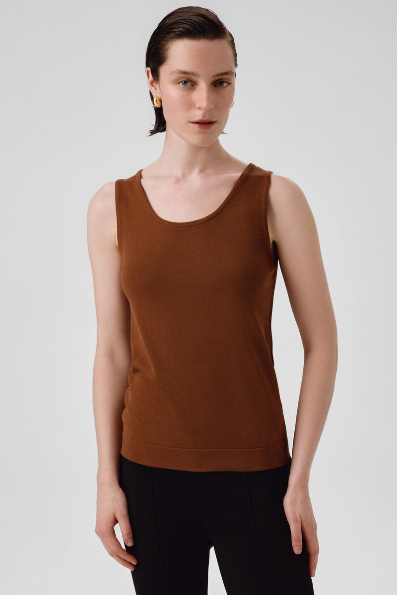 Brown Thick-Strapped Round Neck Women's Athletic Shirt