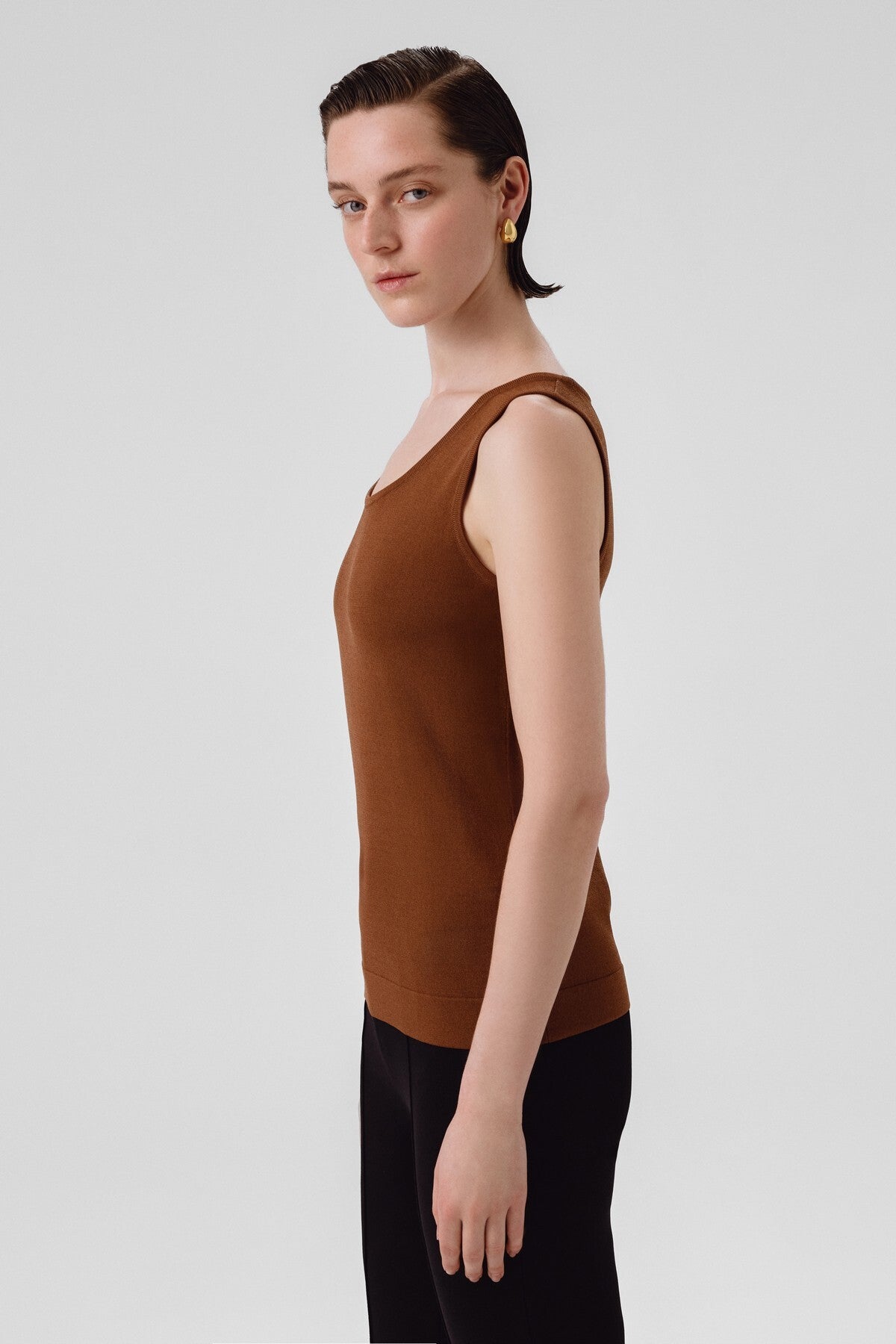 Brown Thick-Strapped Round Neck Women's Athletic Shirt
