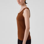 Brown Thick-Strapped Round Neck Women's Athletic Shirt
