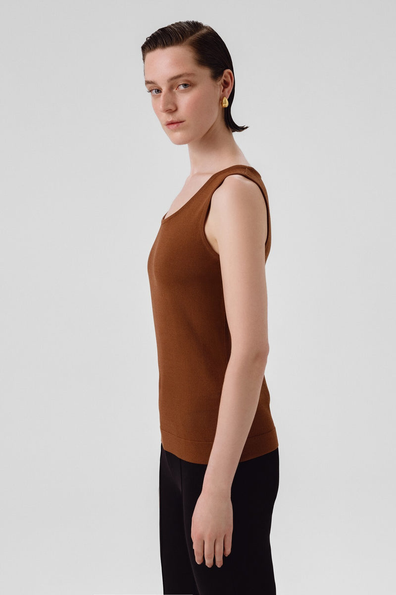 Brown Thick-Strapped Round Neck Women's Athletic Shirt