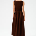 Brown Square Neck Belted Long Dress