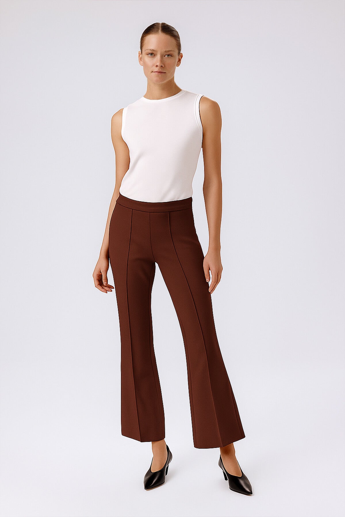 Brown Ribbed Spanish Cuff Women's Pants