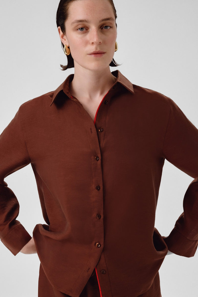 Brown Long-Sleeved Women's Shirt