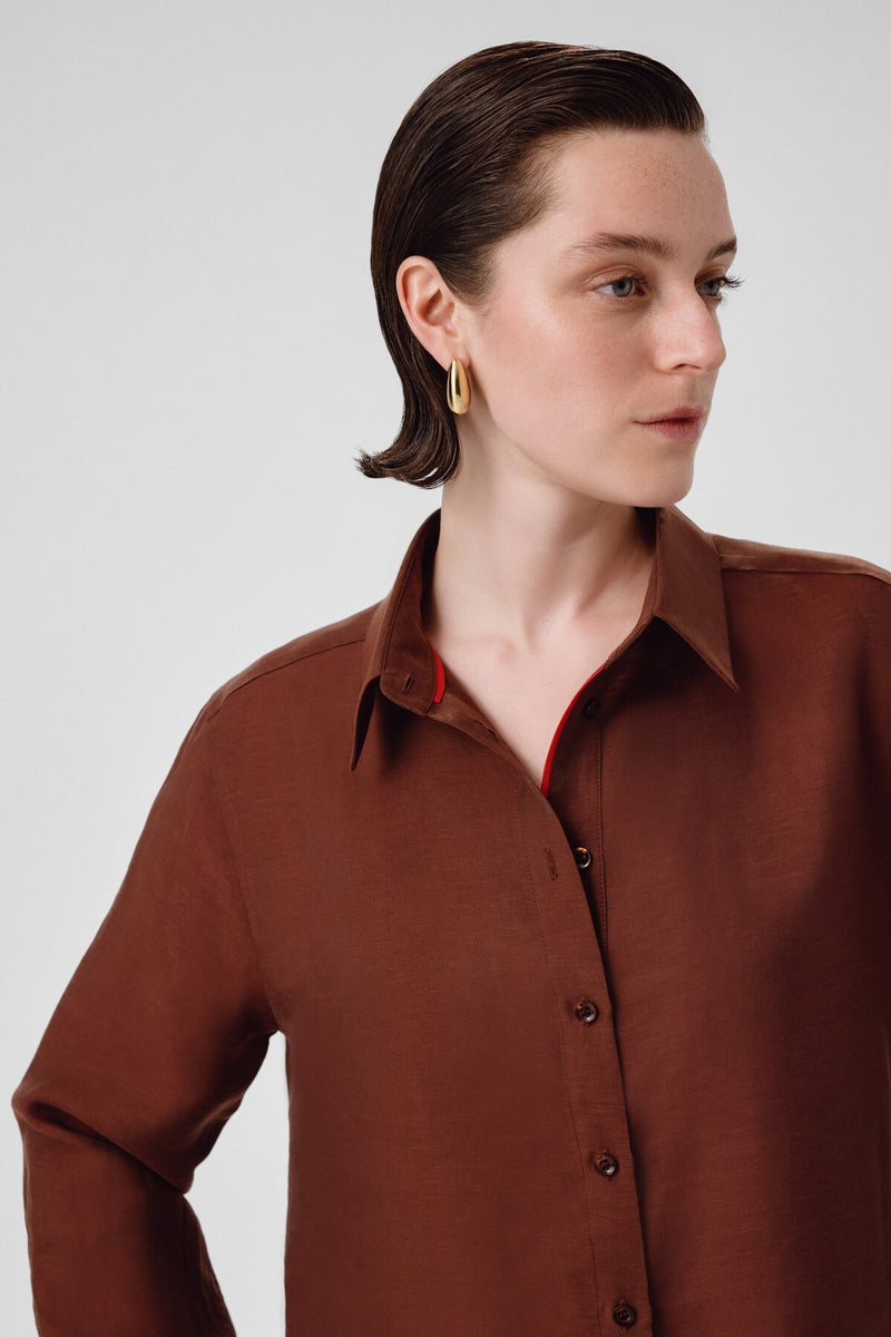 Brown Long-Sleeved Women's Shirt