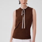 Brown Collar Tied Sleeveless Blouse