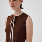 Brown Collar Tied Sleeveless Blouse