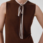 Brown Collar Tied Sleeveless Blouse