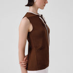 Brown Collar Tied Sleeveless Blouse