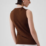 Brown Collar Tied Sleeveless Blouse