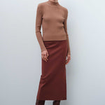 Brown Slit Detail Midi Skirt