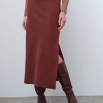 Brown Slit Detail Midi Skirt