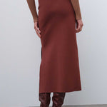 Brown Slit Detail Midi Skirt