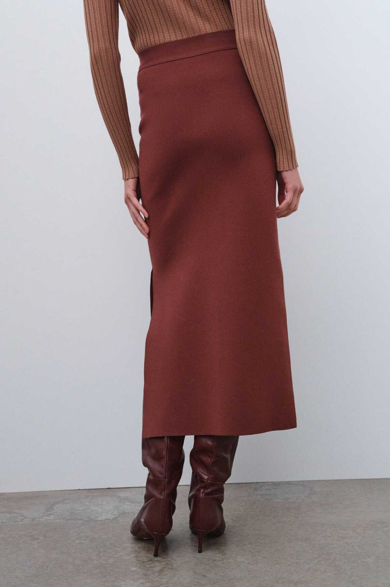Brown Slit Detail Midi Skirt