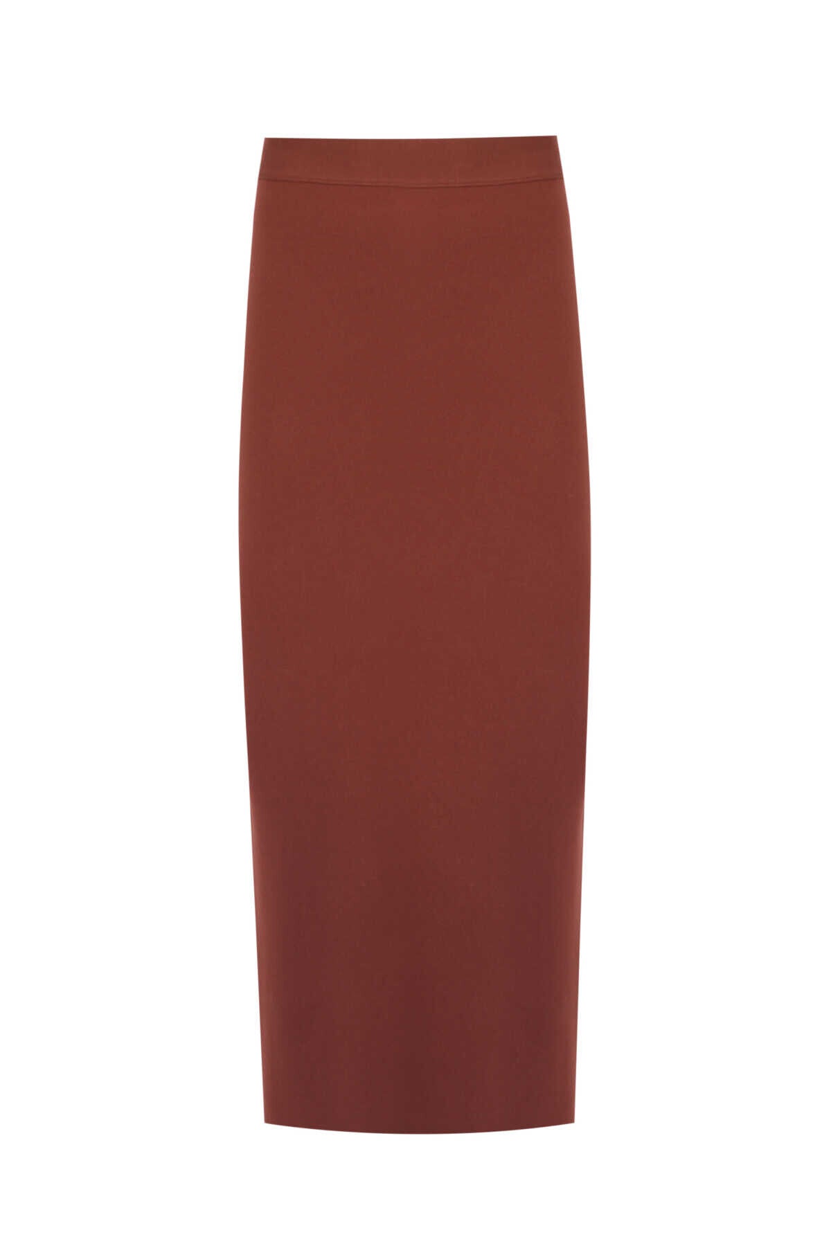 Brown Slit Detail Midi Skirt